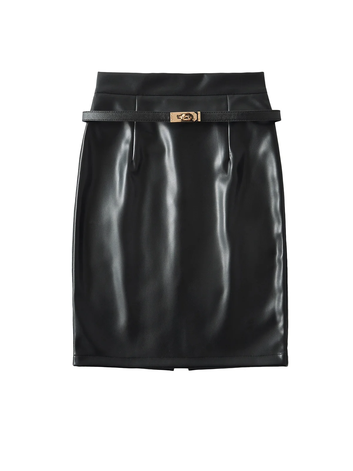 섹시한 하이웨이스트 PU 가죽 스커트 벨트 포함 바디콘 슬림 여성용 순수한 매력 롱 스커트 일상 착용용