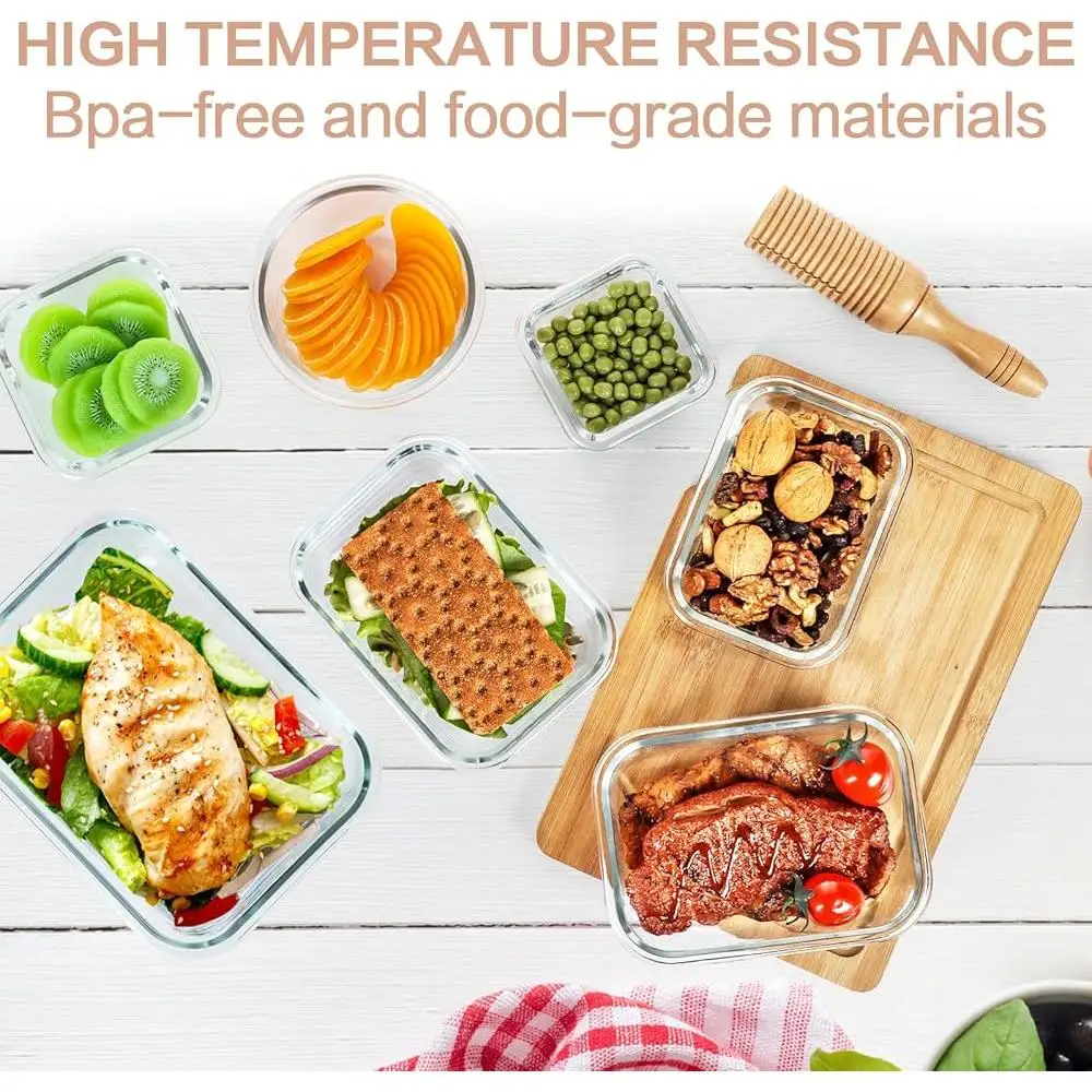 Glass Food Storage Containers Set 15 Pack Leak Proof Meal Prep Bento Boxes Borosilicate Glass Kitchen Organization Dishwasher
