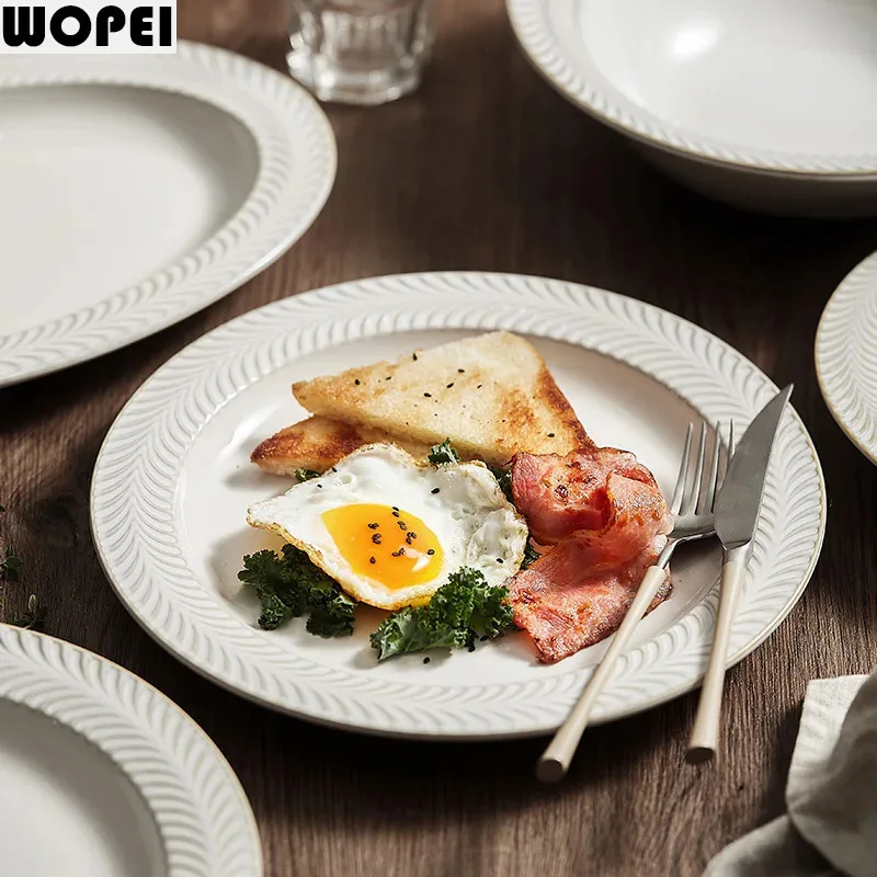 Wheat Stalk Pattern Porcelain Plate Restaurant Steak Plate Breakfast Plate Salad Dish Soup Plates Serving Dish Kitchen Utensils