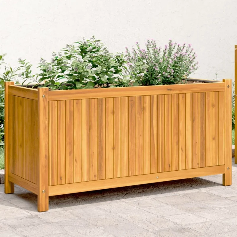 

large Solid Natural Acacia Wood Garden Planter with Decorative Inlays Flower Pots Shipping from the USA