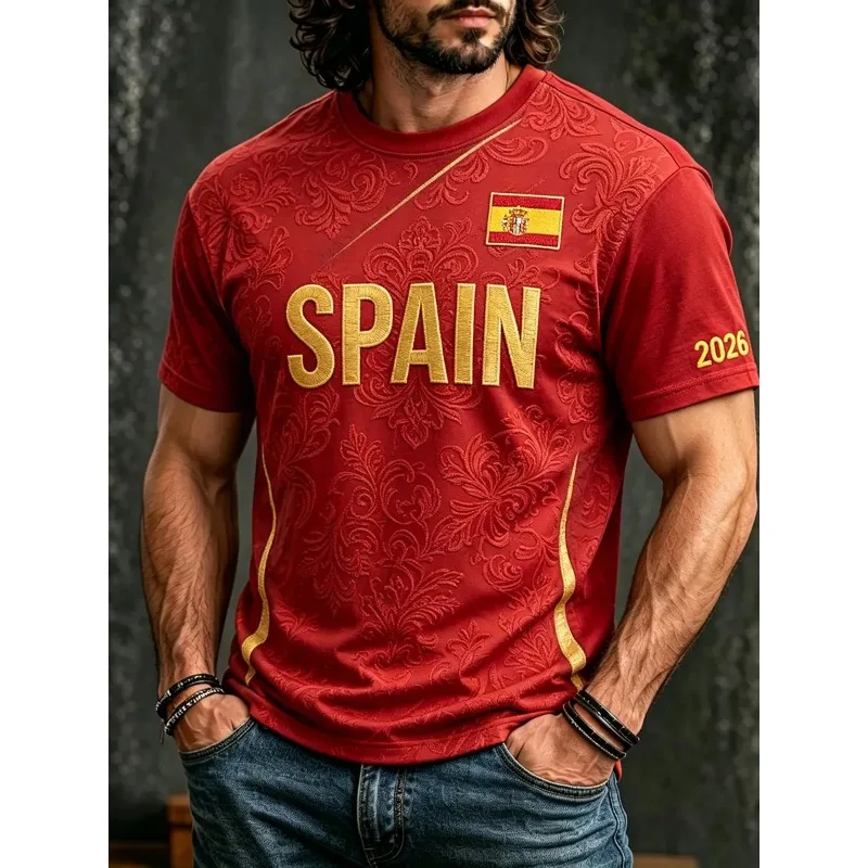 3D Printing Red Yellow Vertical Striped Athletic Jersey Tee Shield Emblem Crew Neck Shirt Unisex Daily Sport Casual Wear Top