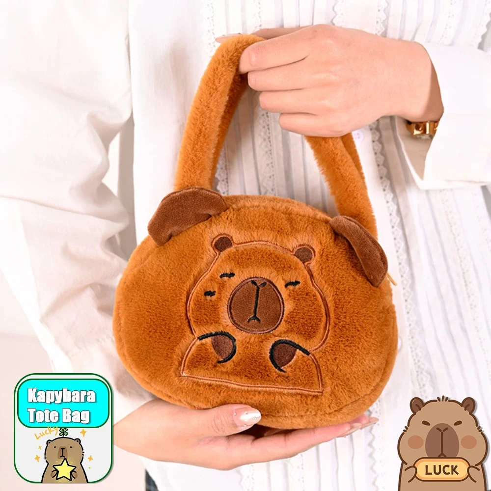 New Kapybara Tote Bag Plush Tote Bag Cute Water Guinea Pig Handbag Teenage Girl Heart Hand-carrying Coin Organizer Bag