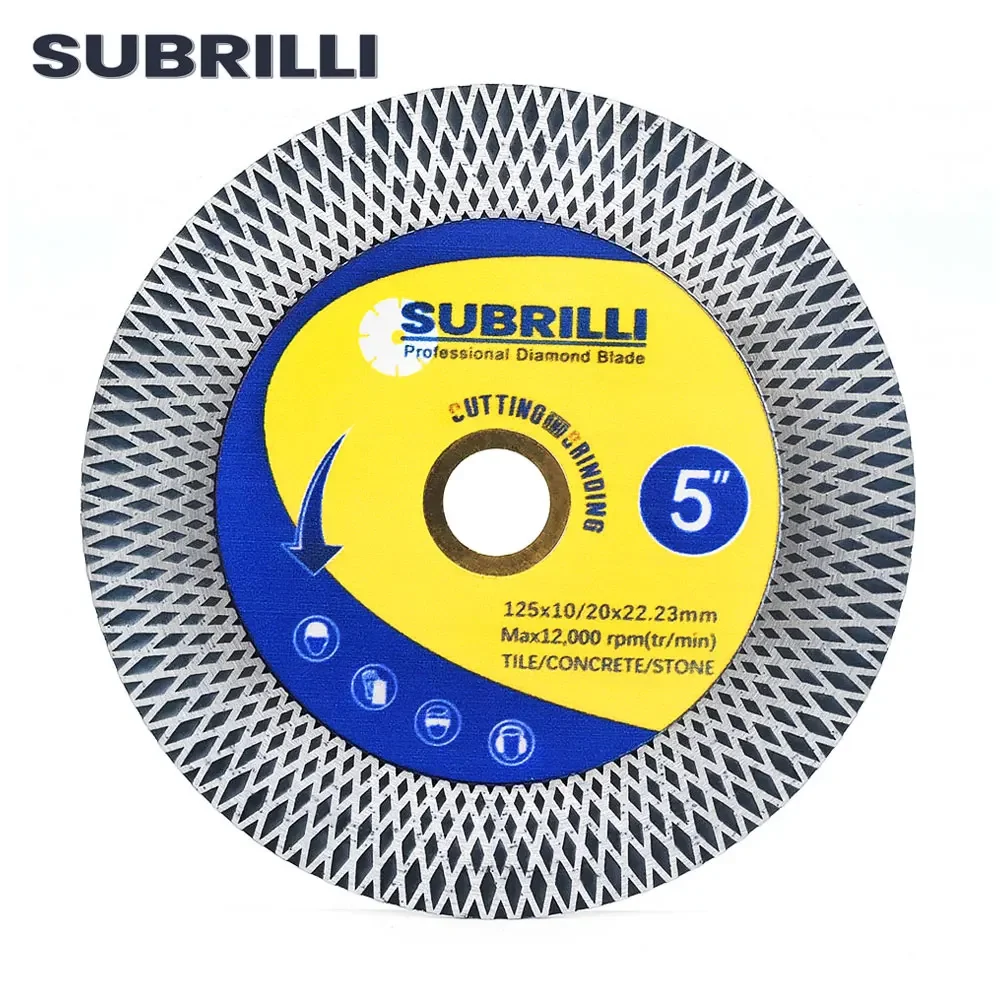 SUBRILLI Diamond Cutting Disc Turbo Rim Saw Blade 125mm 5 Inch For Tile Ceramic Granite Marble Stone Cutting Grinding