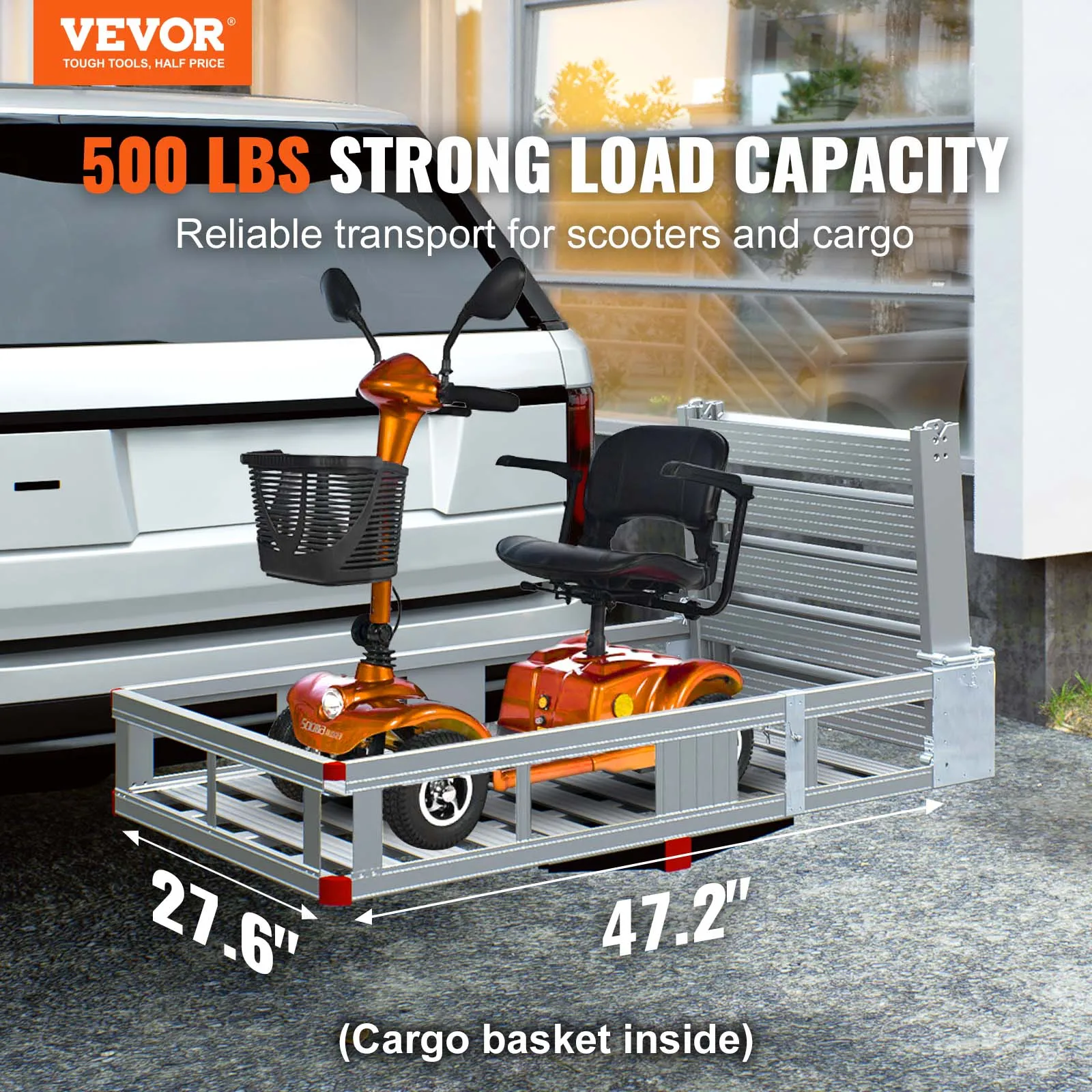 VEVOR Hitch Mount Wheelchair Carrier 500LBS Mobility Scooter Carrier with Folding Ramp Aluminum Trailer for Truck SUV Car