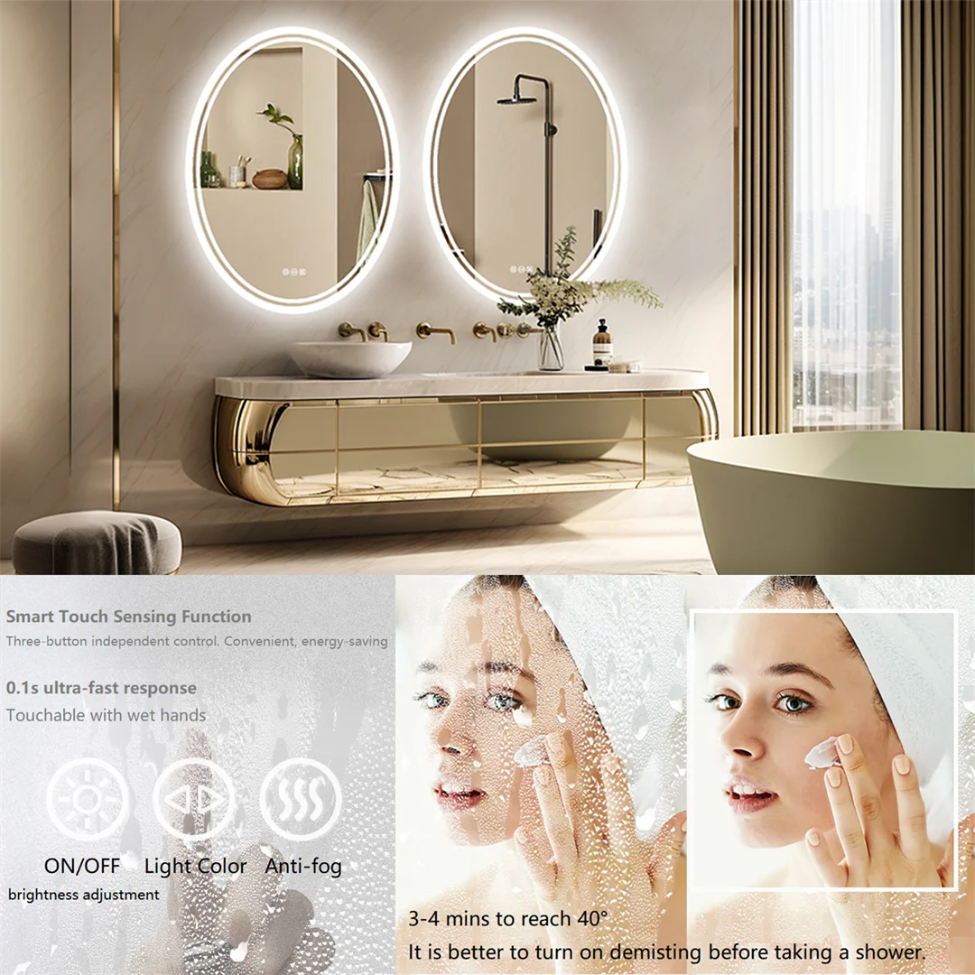 LUVODI Oval LED Bathroom Mirror 60x80cm/24x32in Backlit Vanity Mirror Dimmable 3 Color Anti-Fog Touch Control