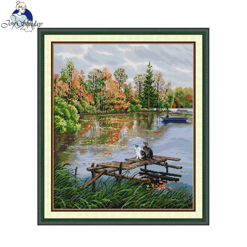 Joy Sunday Kit punto croce River Lanscape HD Pattern stampato tessuto contati Aida 16CT 14CT 11CT Kit ricamo fai da te con regalo