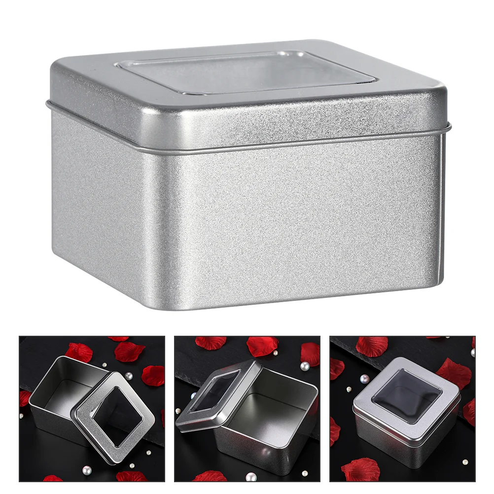 

2 Pcs Candies Tins Box Storage Bins Cans Container Christmas Gift Silver Tinplate Packing Cases