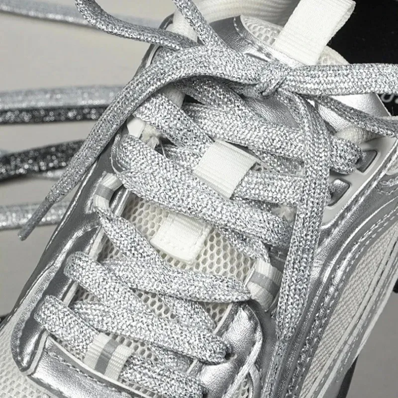1Pair 120cm Silver Black Shiny Pearl Bow Shoelaces Glitter Decorative Shoe Laces Strings for Sneakers Sports Boots
