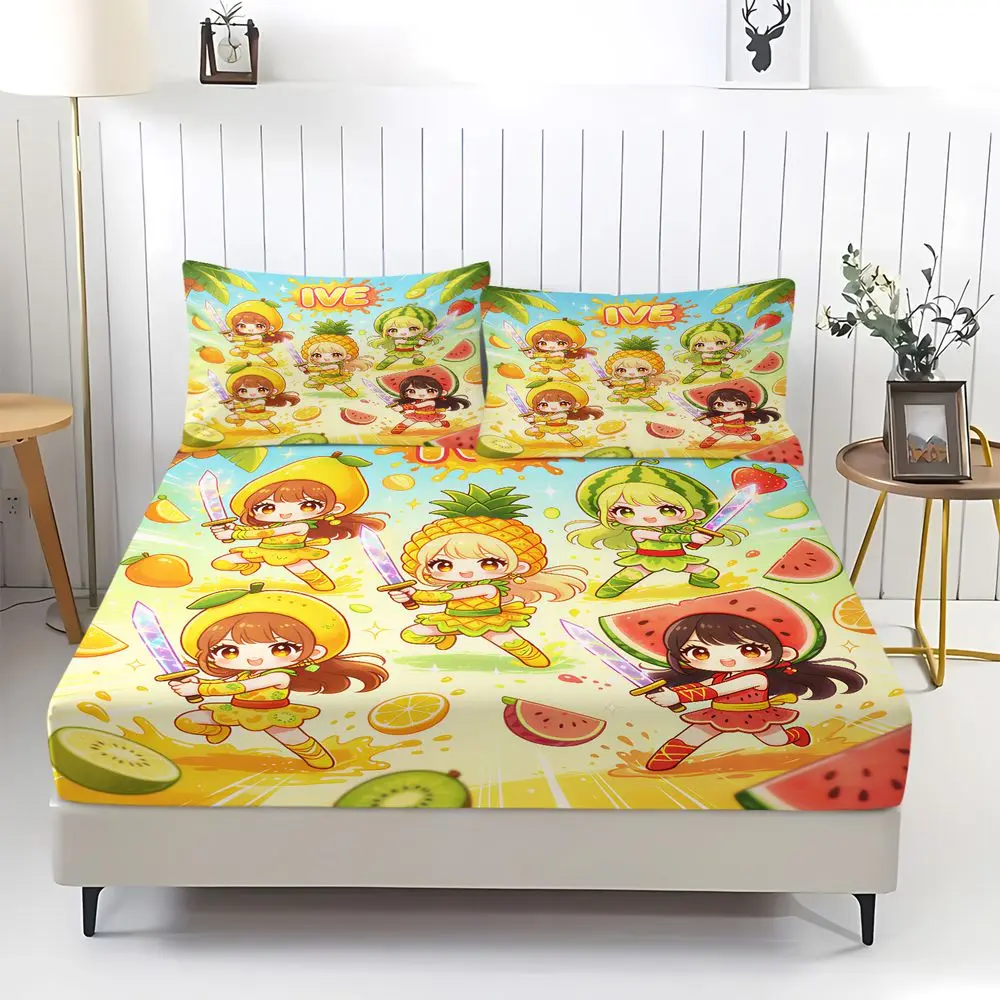 Fruit Theme Cartoon Girls Digital Print Fitted Sheet Set Bed Sheet Set Bedding Set No Fillers Summer Teen Bedroom Decor
