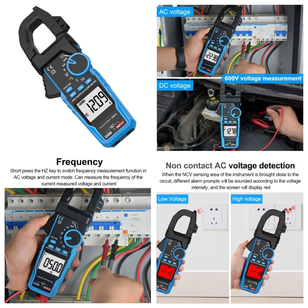 

CM87A True RMS Digital Clamp Meter 600A AC Current Auto Range Multimeter Resistance Diode Continuity Tester