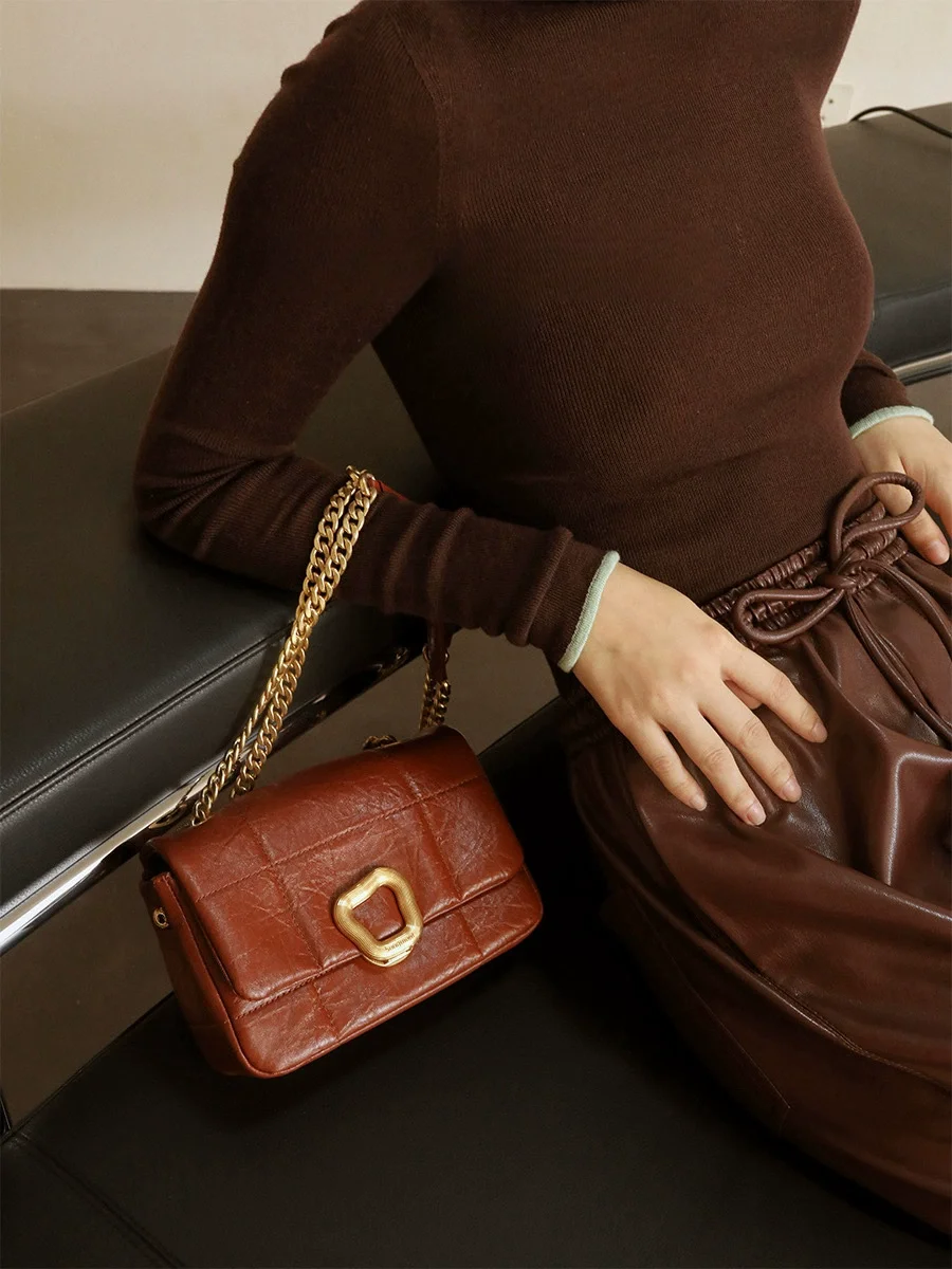 

Кожаная сумка-кроссбоди для телефона шоколадного цвета, маленькая/средняя, мягкая, квадратная, с цепочкой, для женщин