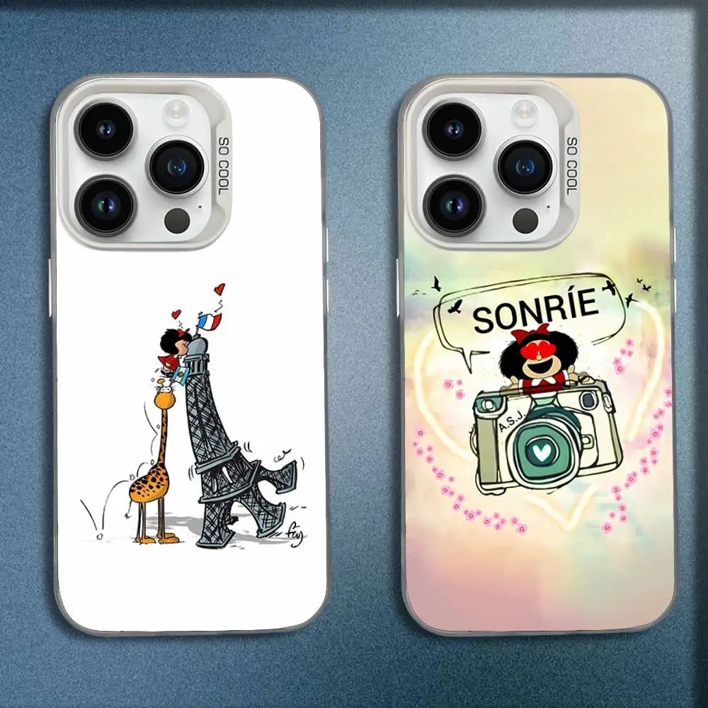 

Funny Cartoon M-Mafalda Phone Case For iPhone 16,15,14,13,12,11,Mini,Pro,E,MAX White Candy Matte Shockproof Cover
