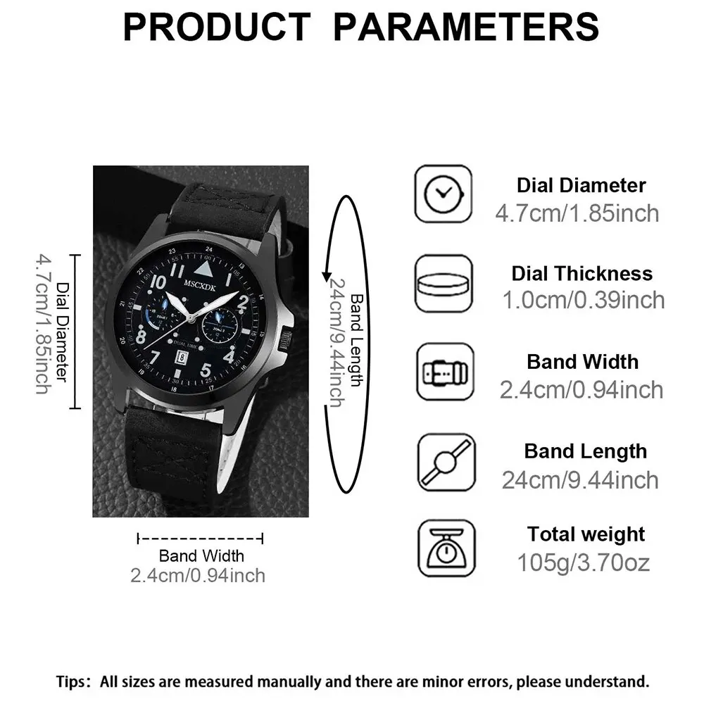 Mens Fashion Watches Business Wallet Set Big Dial Date Quartz Wrist Watch Male Casual Black Leather Watch Reloj Hombre