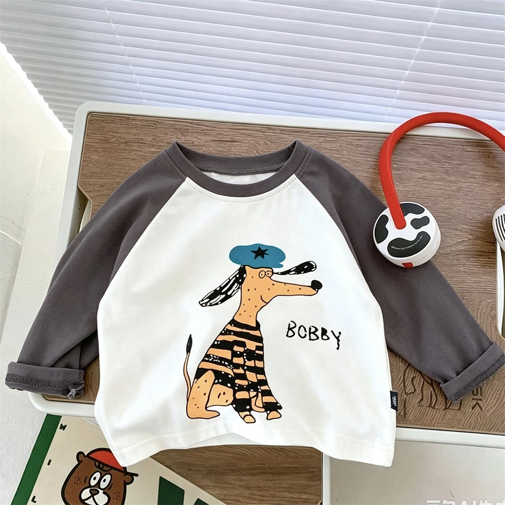 Raglan TShirt 2-7Years Old Kids Trendy Spring Summer Clothes Crewneck Base Shirt Simple Versatile Tops Toddler Printing Tees