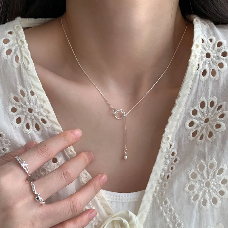 

New 925 Sterling Silver Round Necklace Simple Charm Geometric Shape Woman Pendant Choker Birthday Gift Exquisite Jewelry