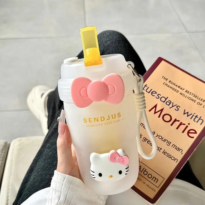 

Sanrio Hello Kitty Water Cup Cartoon Anime Accessories Outdoor Portable Double Drinking Straw Cup Kawaii Water Bottle Gift