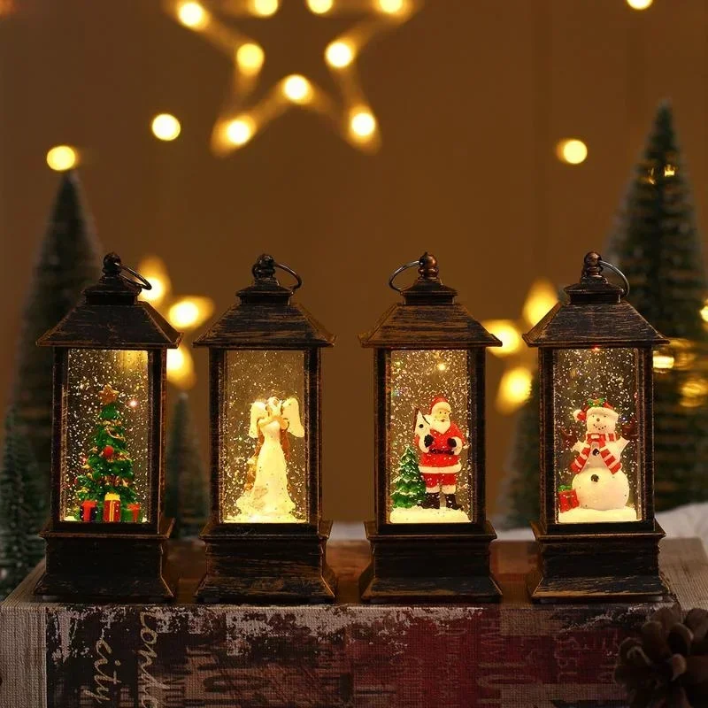 LED Christmas Lantern Santa Snowman Night Light Square Wind Lamp For Xmas Holiday Home Tabletop Party Decoration Gift