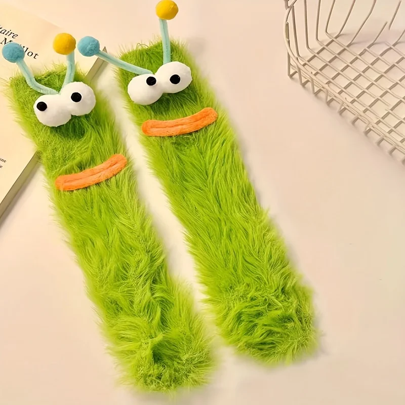 1Double-Pack Funny Cute Ugly-Cute Plush Socks Warm socks for cold feet, home insulation, fluffy floor socks view 5