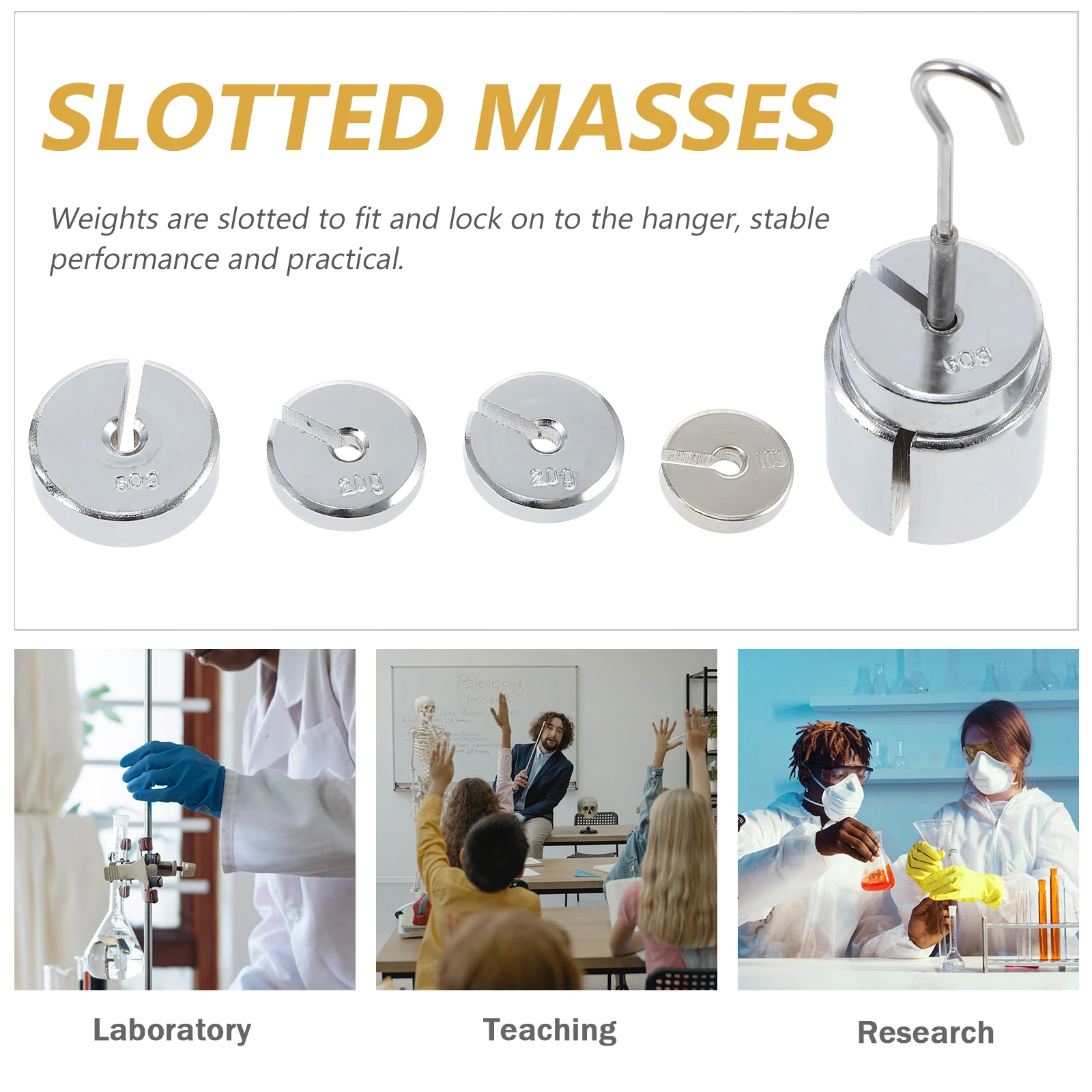 

Metal Slot 200g*1 50g*2 20g*2 10g*1 Labs Slotted Slotted Weights Lab Balance Tools Physics Experiment Instrument