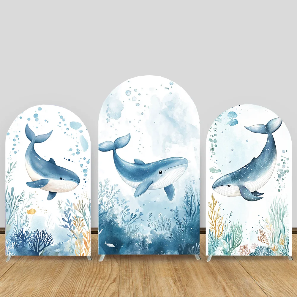 

Marine Life Seahorse Whale Octopus Blue Theme Custom Children Birthday Party Arch Background Decoration Photography Arch Props