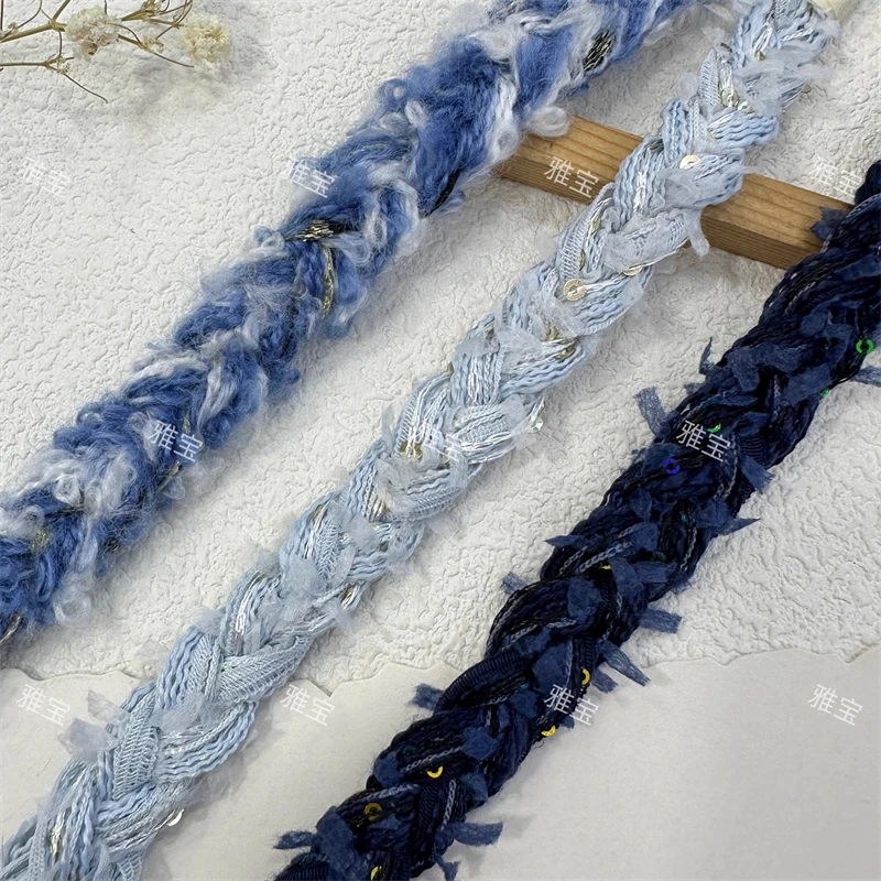 1.5cm Width Small Fragrant Woven Tweed Lace Accessories Handmade DIY Clothing Collar Decoration Pressed Edge Ribbon By The Meter