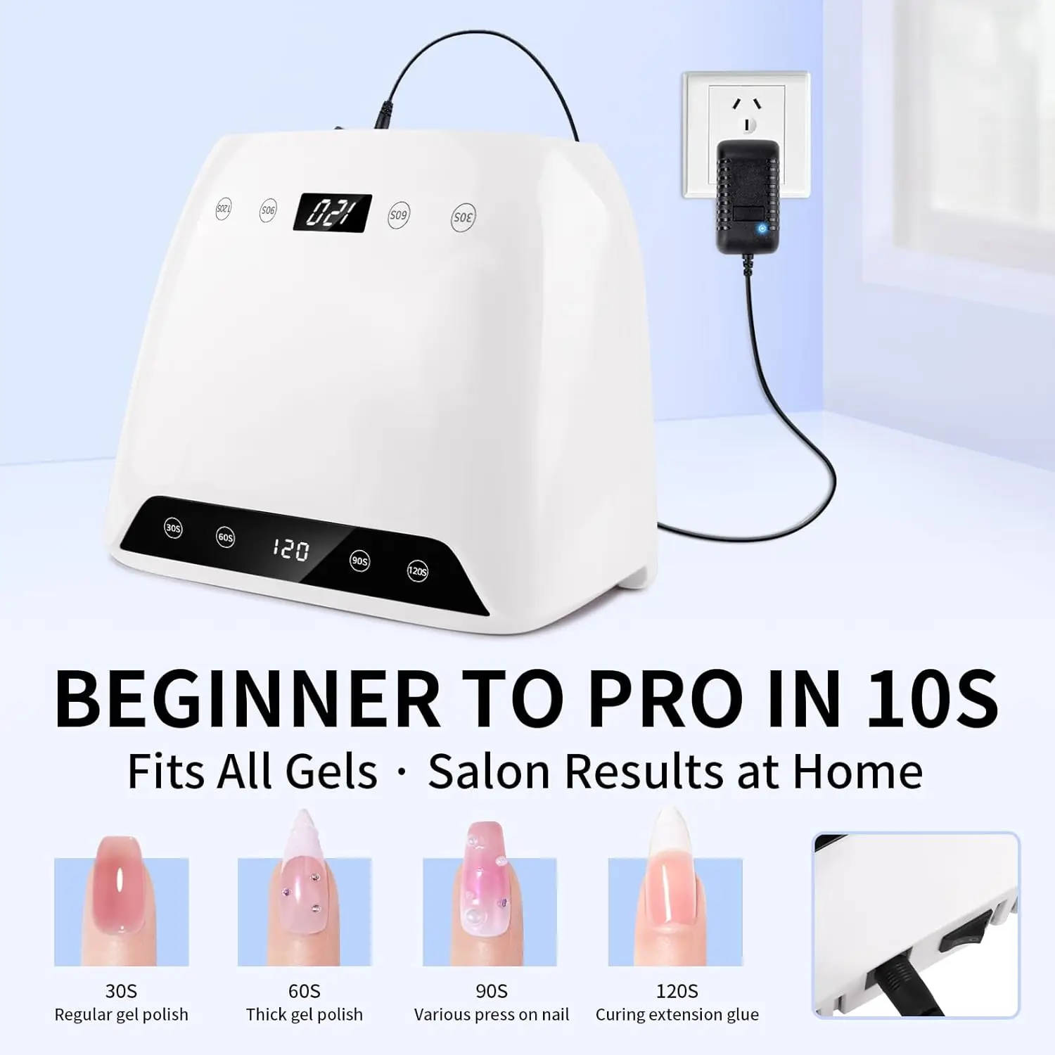 2-in-1 Pro Dual-Screen 320W UV LED Nail Lamp, 72-Bead Eye-Safe Gel & Polish Dryer, 4-Timer Home Salon Use