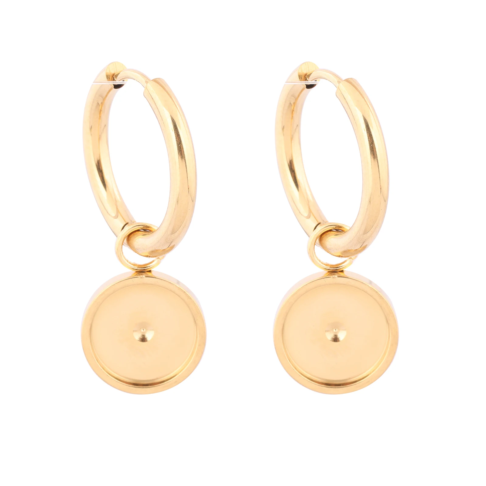 6 piezas de bases de pendientes de aro de acero inoxidable chapadas en oro con cierre de palanca, aptas para cabujones de 10 mm, bandejas de engaste para pendientes, accesorios DIY