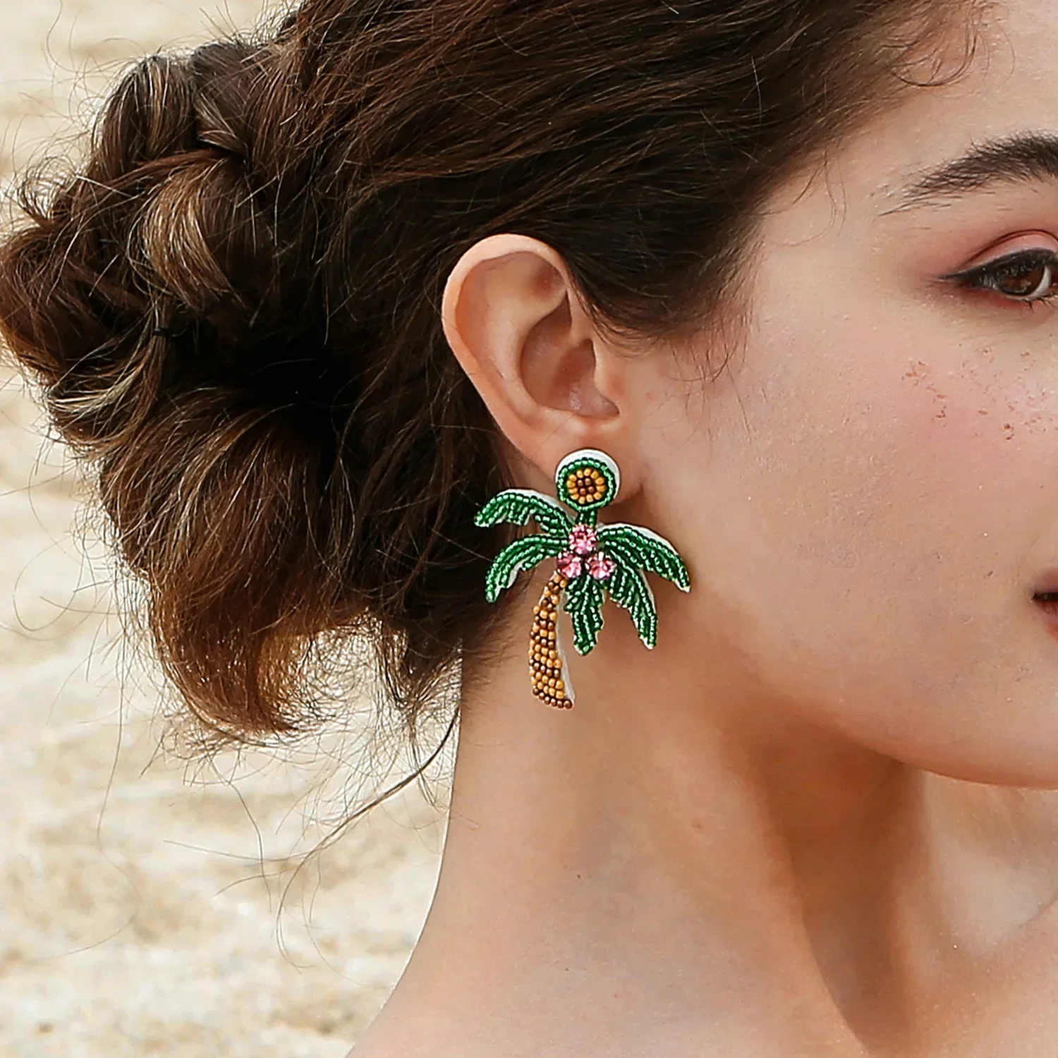 

2025 Handmade Beaded Earrings Design Originality Coconut Tree Hand Knitting Bohemia Female Fabric Art Bead Earring For Women