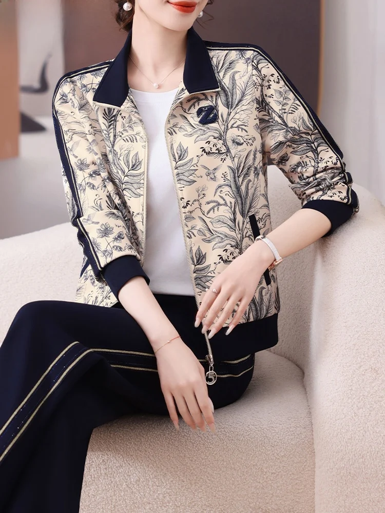 

Весенний модный комплект верхней одежды для женщин среднего возраста: спортивная одежда в корейском стиле, свободные длинные брюки