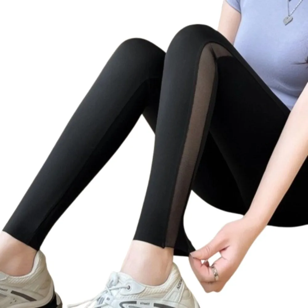 

Mesh Women Sharkskin Pants Ice Leather High-waisted Summer Thin Leggings Hip-lifting Nine-inch Running Tight Pants Outer Wear