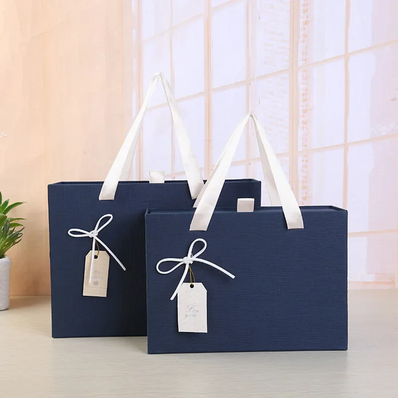 صندوق هدايا أزرق كبير الحجم صندوق كوب حراري مستطيل أنيق للرجال وشاح هدية عيد الميلاد صندوق محفظة ووشاح صندوق تخزين