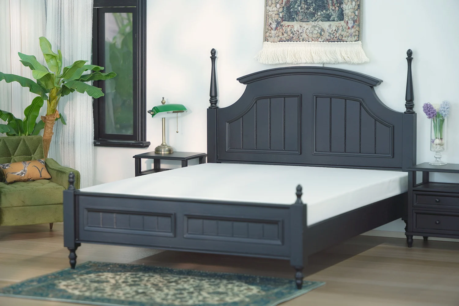 Meble do domku dla lalek w skali 1/6 BJD OB11, mini model, łóżko dwuosobowe/łóżko do sypialni z litego drewna