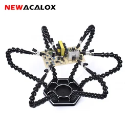 NEWACALOX 6PCS Flexible Arms Soldering Third Helpping Hand Stand PCB Circuit Board Holder Aluminum Alloy Base Welding Tools