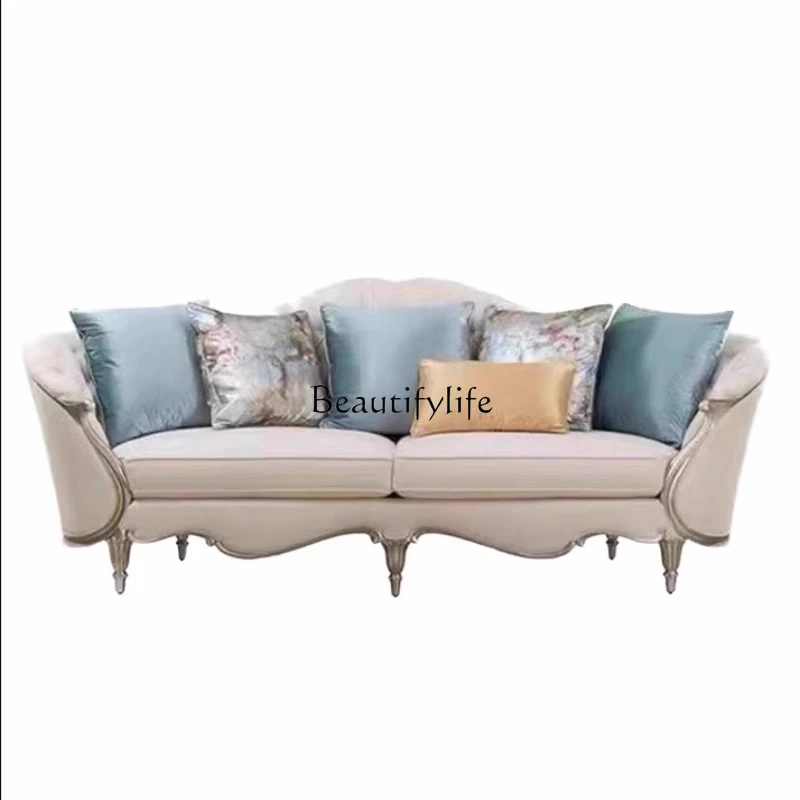 

American light luxury solid wood sofa villa simple modern buckle craft fabric sofa
