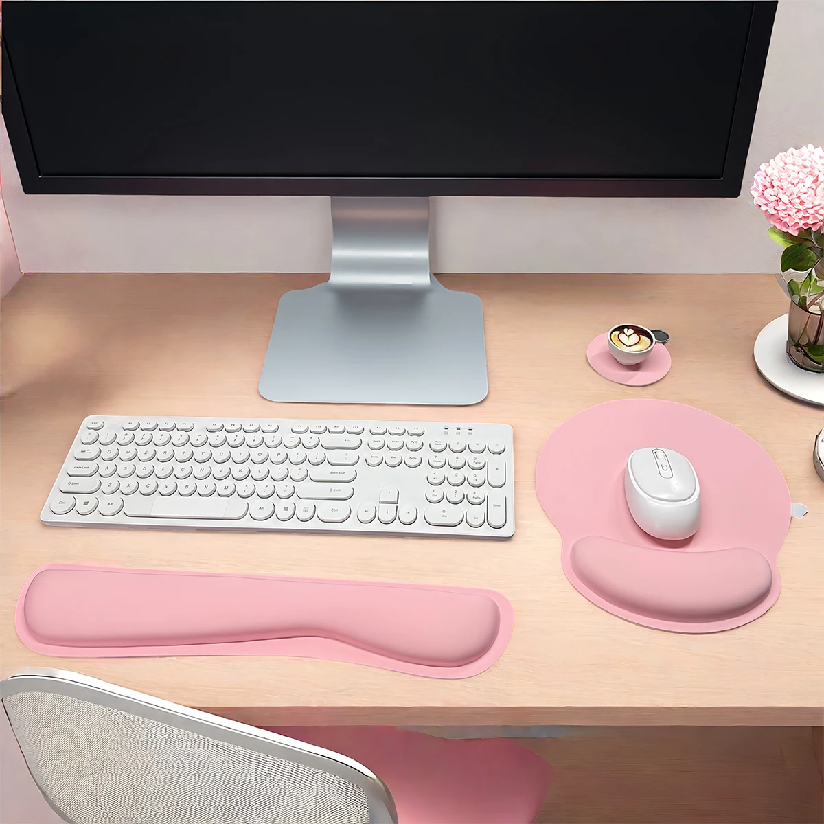 Keyboard Wrist Rest Pad Mouse Pad with Wrist Support Set of 3, Mousepad with Non-Slip Rubber Base, Ergonomic Memory Foam Mouse