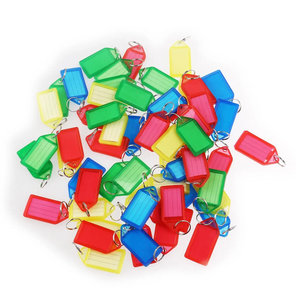 60pcs Assorted Color Plastic Key Fobs & Luggage ID Tags 5.5x2.8cm with Writeable Paper Insert and Key Ring