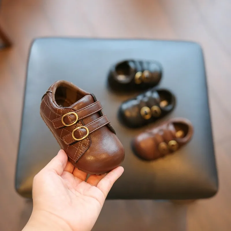 

Baby Flat Shoes Double Hook&loop Toddler Leather Shoes Round Toes Soft Sole 2026 Brand New Kids Princess Casual Shoes Non-slip