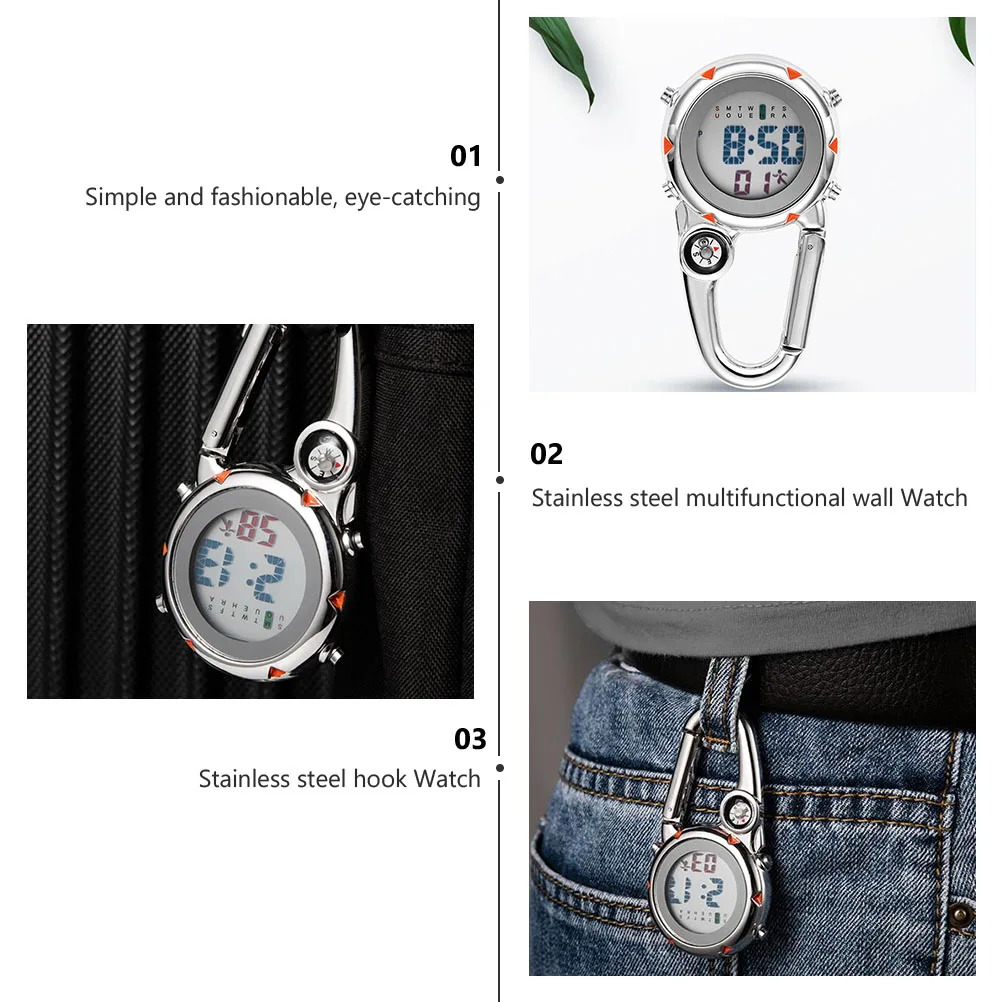 

Stainless Steel Climbing Watch Clip Hook Quartz Waterproof Glow Dark Long Life Men Women Novelty Pocket Timepiece