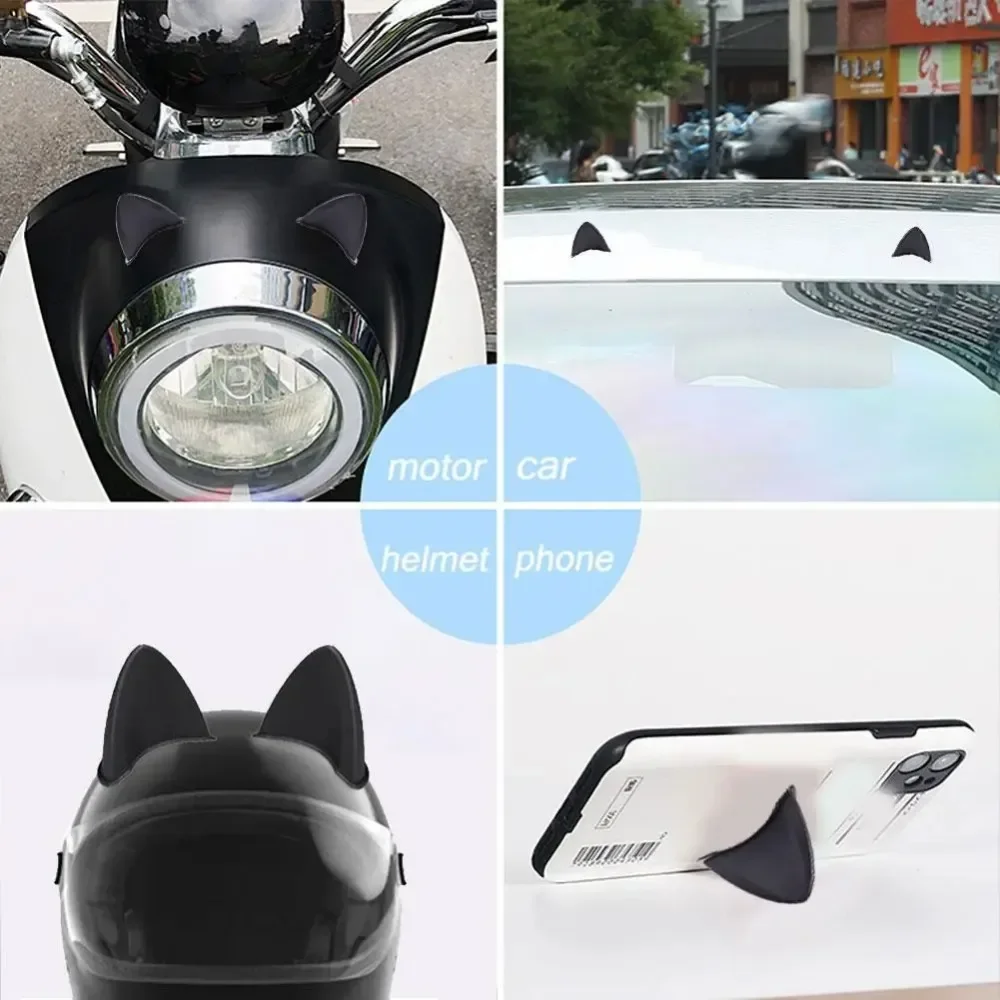 Steamed Bread Shaped Cat Ears Helmet Decor 2Pcs Lovely Cartoon Sticker for Motorcycle Helmet Decoration