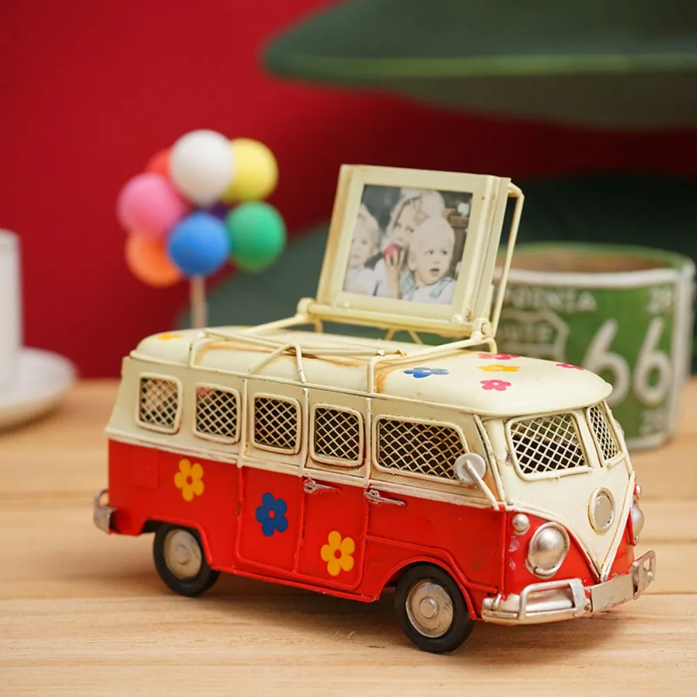 

Large Campervan Model Retro Desktop Decoration Camper Van Model Metal Gift Iron Art Bus Piggy Bank Photography Props