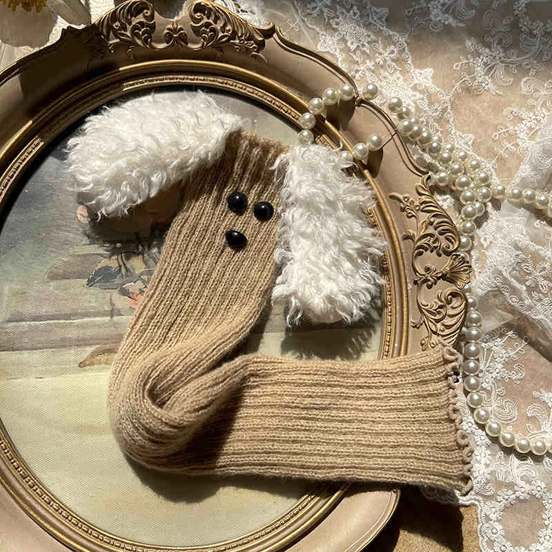 Harajuku Knitted Lolita Leg Warmers Winter Women Leg Cover Gothic Lolita Cute Cartoon Dog Ears Long Socks Foot Leg Cover Cuff