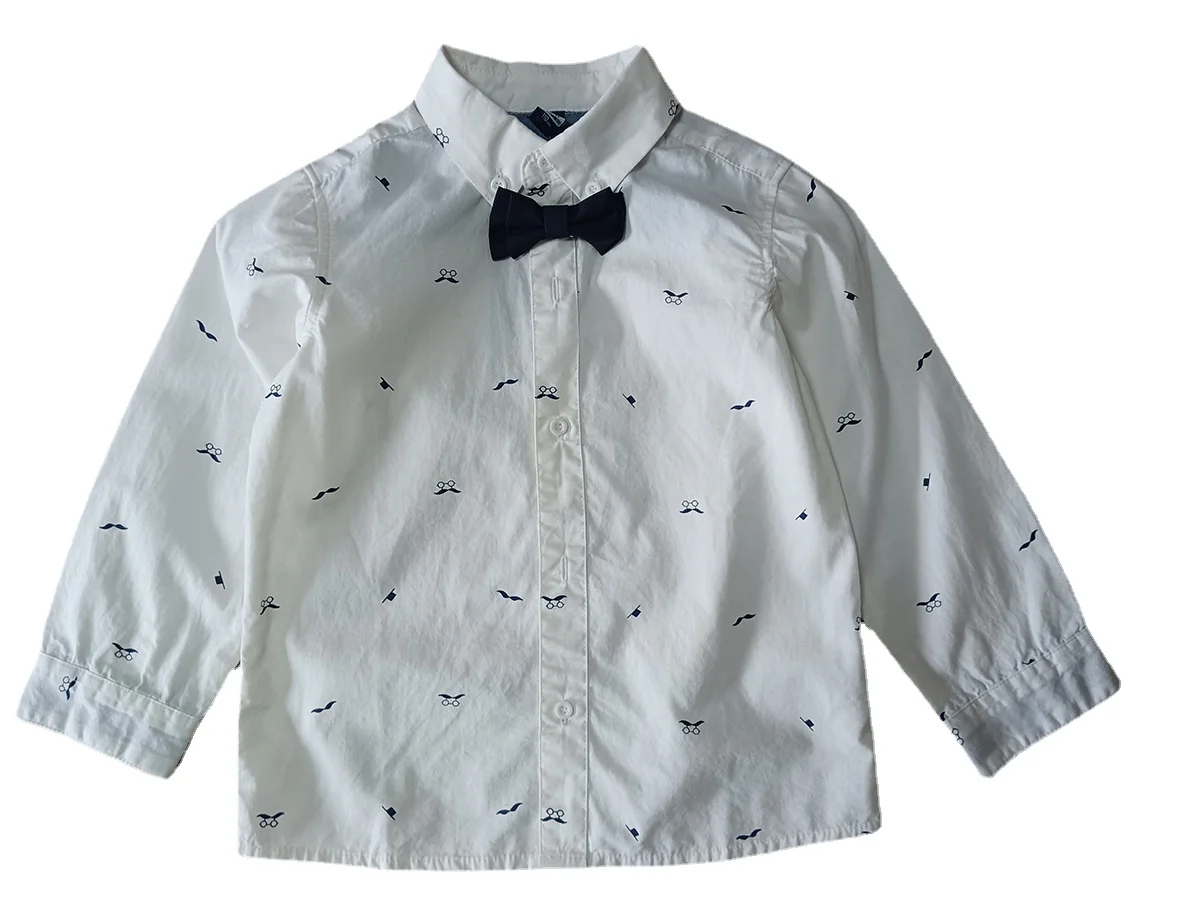 

Kids Shirt for boys cartoon printing with bowtie sping autumn new children shirts