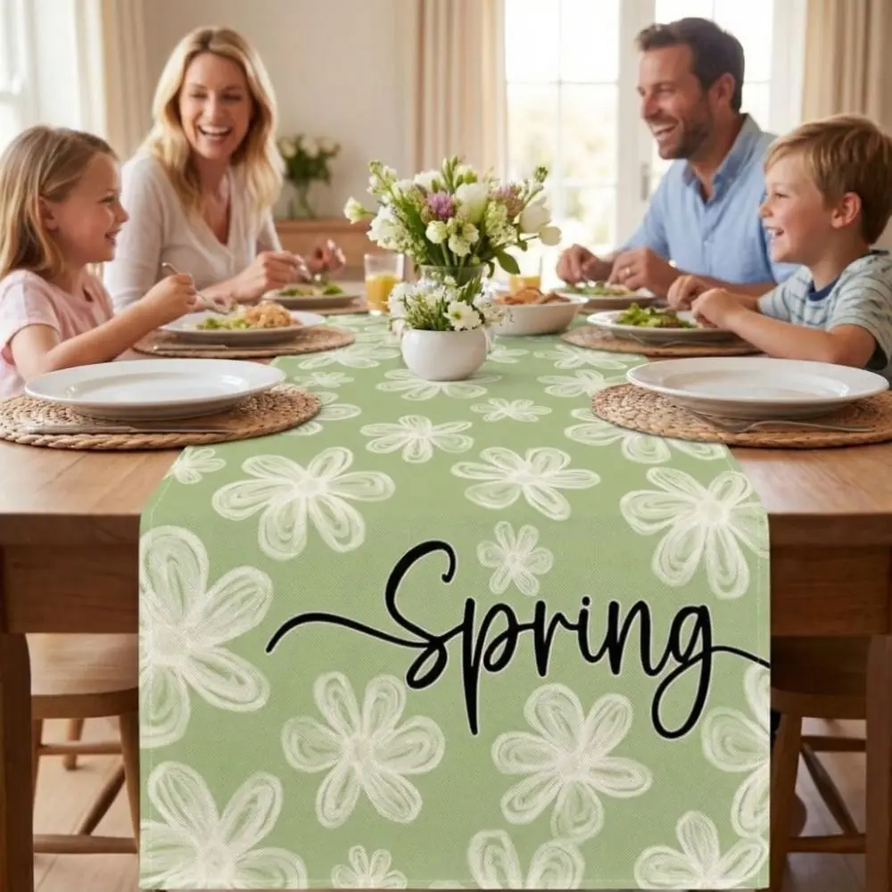 

Spring Fresh Style Dinning Table Runner Floral Pattern Decorative Wedding Tablecloth Anti Slip Table Decor Holiday Party