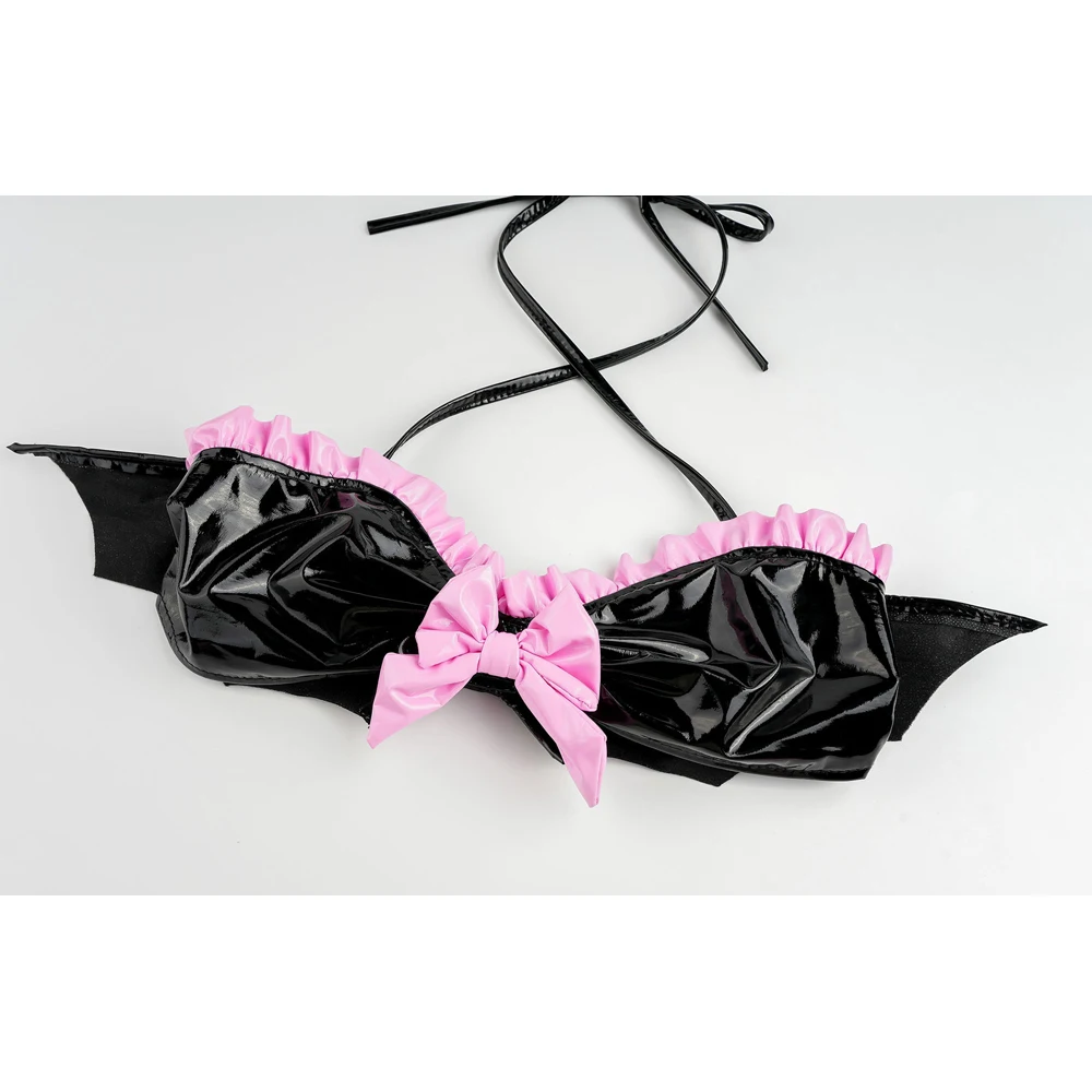 AniLV Halloween Cute Girl Bat Wings Devil Uniform Demon Cosplay Women Leather Pink Bow Bikini Pajamas Costumes