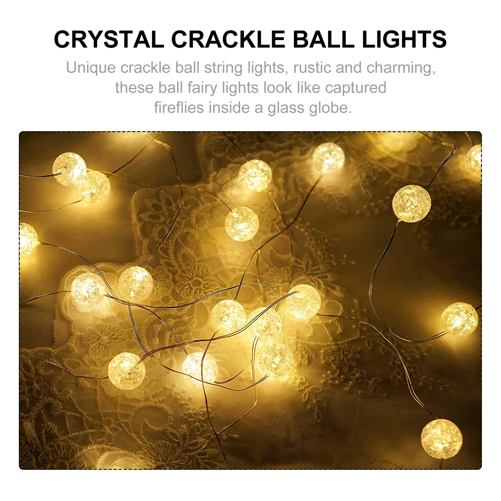 

Crystal Crackle Ball Globe LED String Lights Decorative Lamp Festival Party Indoor Outdoor Wedding Christmas Lighting Atmosphere