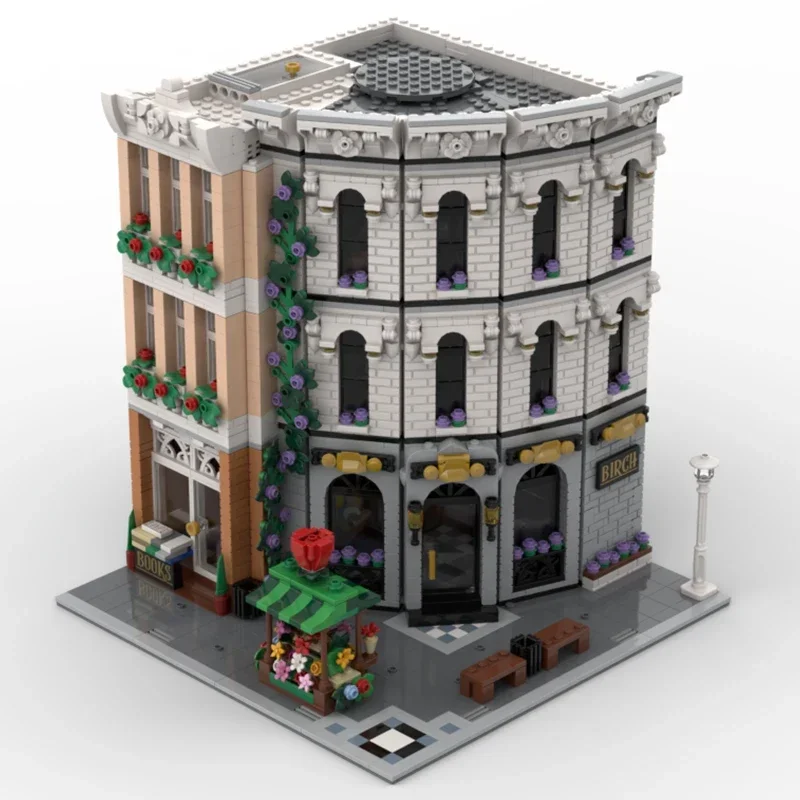 Urban Street View Model Moc Building Bricks Narożny Bank brzozowy ﻿ Technologia Klocki modułowe Prezenty Zabawki świąteczne Zestawy DIY Montaż