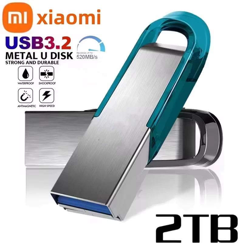 샤오미 금속 USB 3.0 플래시 드라이브, 고속 펜 드라이브, 휴대용 드라이브, 방수 메모리, USB 플래시 디스크, TYPE-C 어댑터, 1TB, 2TB