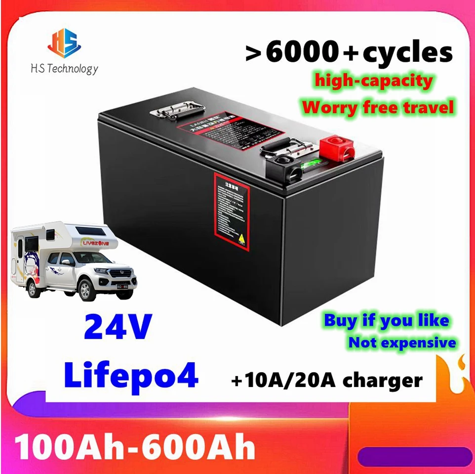 

HS 24V 200ah Lifepo4 Battery 100Ah 150Ah 250Ah 300Ah 350Ah 400Ah 500Ah Rechargeable for 2000W Solar System UPS Trolling Motor