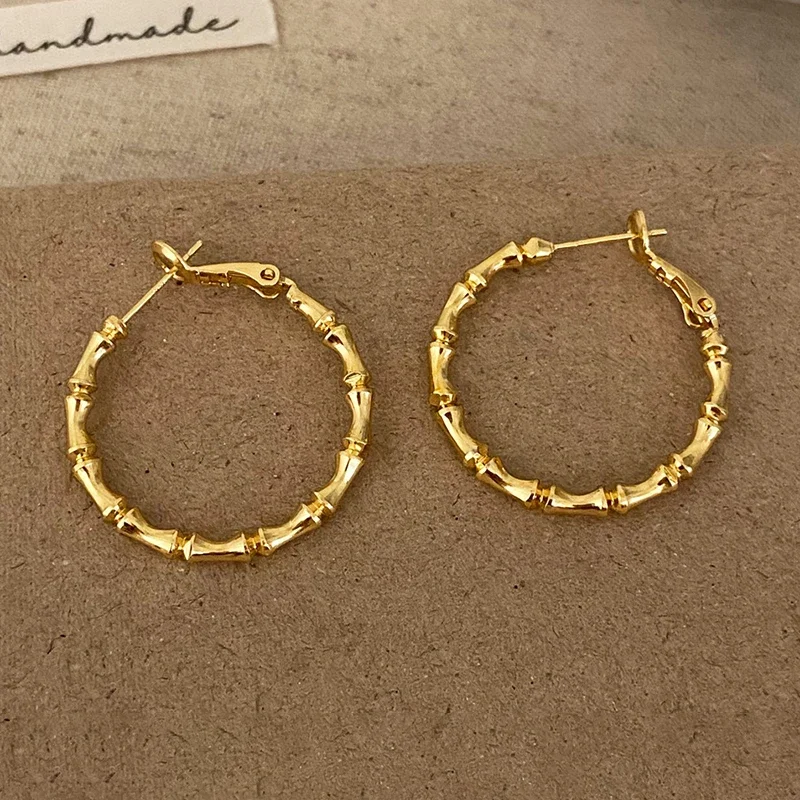 

Real 925 Sterling Silver 18K Gold Bamboo Joint Round Hoop Earrings for Women Vintage Plant Fine Jewelry Minimalist Accessory