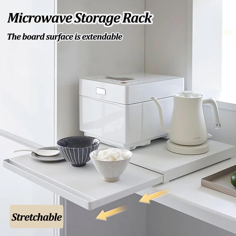 Kitchen Microwave Drawer Storage Rack Oven Tableware Bottom Pull-out Storage Shelf Partition Holders Kitchenware Organizer